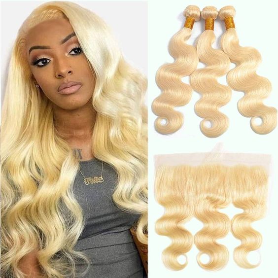 HERLIZIA 613 Blonde Body Wave Human Hair 3 Bundles With 13x4 Frontal