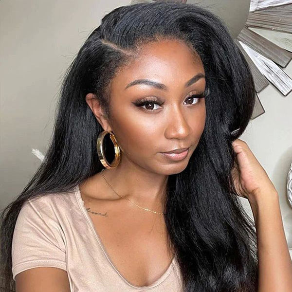 4C Edges Hairline Kinky Straight 7×6 13×4 Lace Front Wig Glueless Wig Super Natural