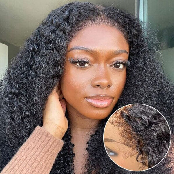 4C Edges Hairline Curly Hair 7×6 13×4 Lace Front Wig with Realistic Hairline