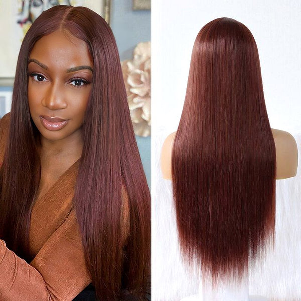 Pre-Plucked Wear Go Glueless Reddish Brown Straight Hair 7x6 Pre-cut Lace Wigs