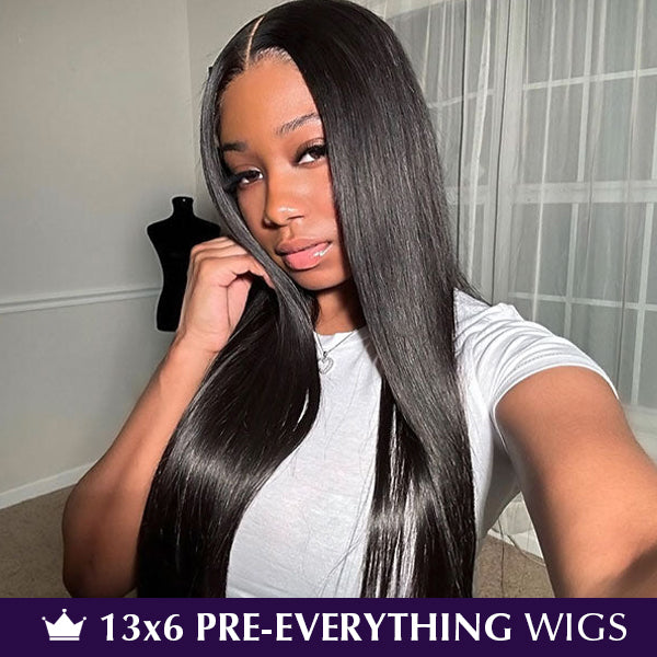 Pre-Everything | Straight Human Hair Wig 13x6 Lace Frontal Wig Glueless Lace Wig Invisible Knots Pre Cut Wigs