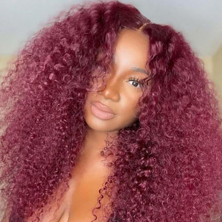 CurlyMe 13x4 Lace 99J Burgundy Color Kinky Curly Hair Lace Front Wigs With Baby Hair