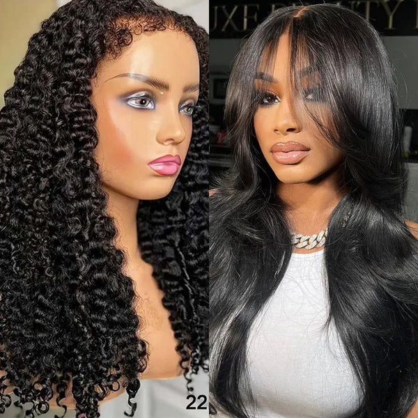 2Wigs $189 | 7x6 Straight Curtain Bangs Wigs & 7x6 4C Curly Wave Edge Lace Wig Flash Sale