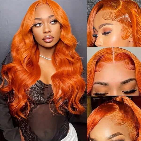 Bright Orange Body Wave Hair 13x4 Lace Front Wigs Colored Hair