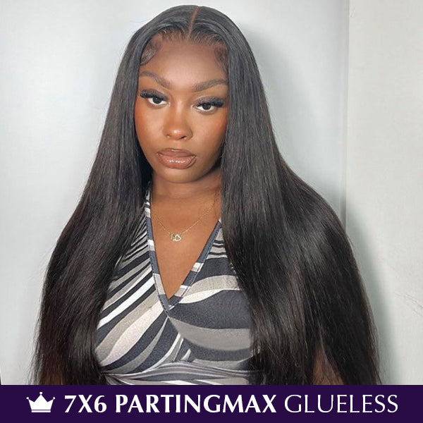 PartingMax | Glueless Invisible Knots Human Hair Wigs Straight Hair 7x6 Pre Cut HD Lace Closure Wigs