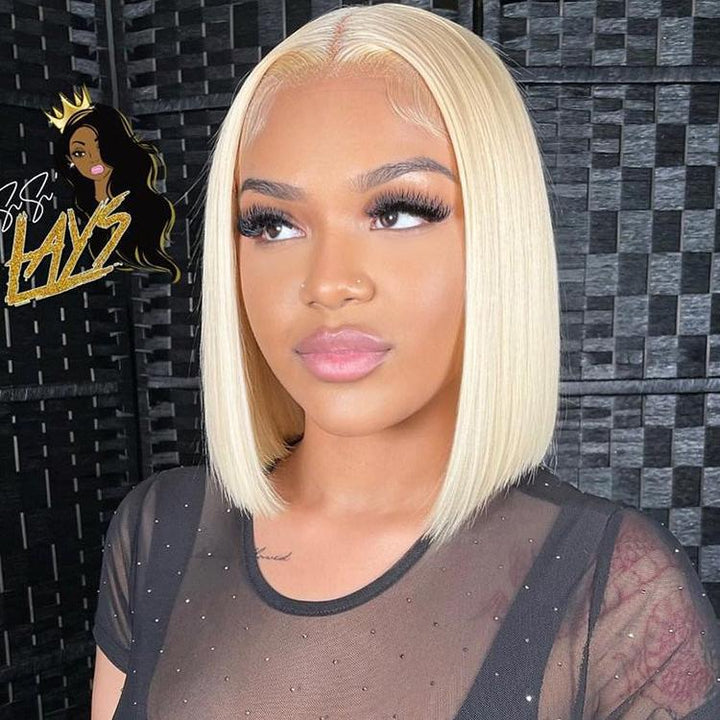 CurlyMe Short 613 Blonde Straight Hair 13x4 Lace Front Bob Wigs Human Hair