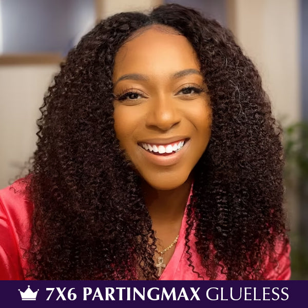 PartingMax |  Kinky Curly C Part Invisible Knots Pre-Cut 7x6 HD Lace Glueless Wigs Pre Plucked