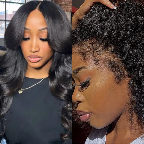 2Wigs $189 | 7x6 Body Wave Curtain Bangs Wigs & 7x6 4C Curly Wave Edge Lace Wig Flash Sale