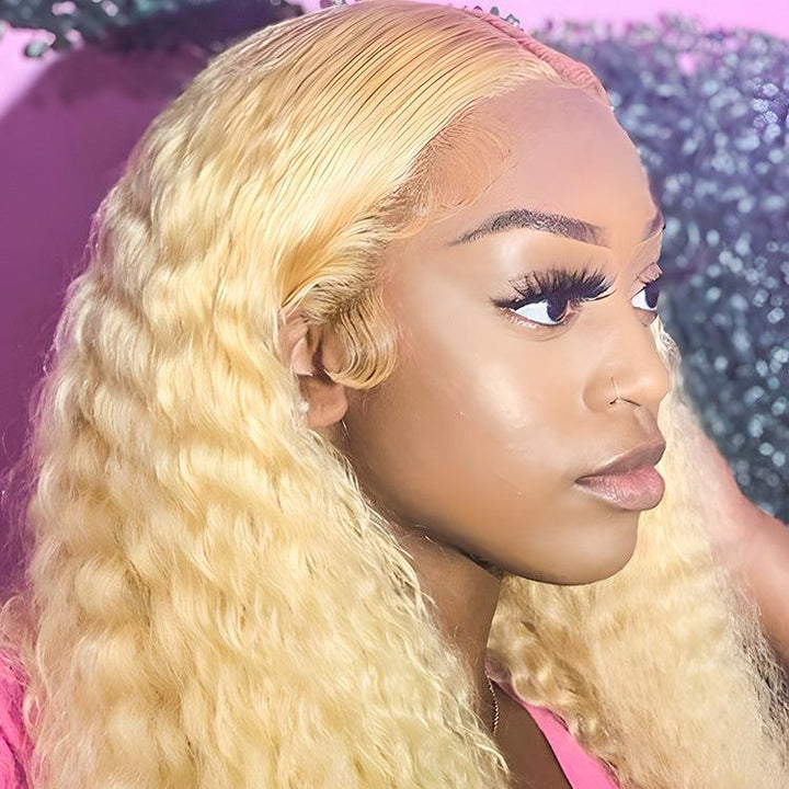 613 Blonde Kinky Curly Human Hair Wigs 13x4 Lace Front Wigs