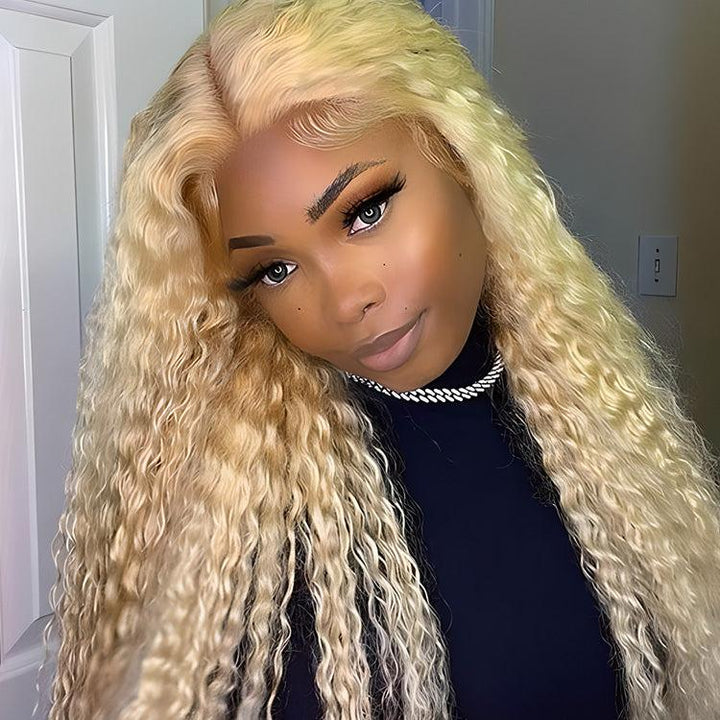 613 Blonde Kinky Curly Human Hair Wigs 13x4 Lace Front Wigs