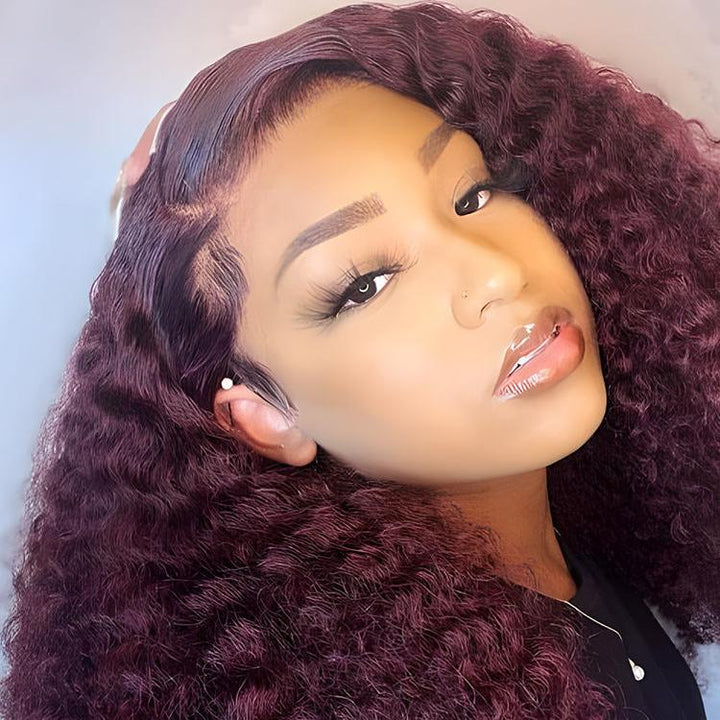 CurlyMe 13x4 Lace 99J Burgundy Color Kinky Curly Hair Lace Front Wigs With Baby Hair