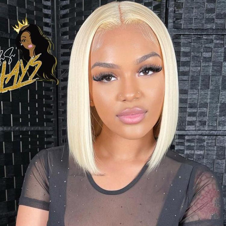 CurlyMe Short 613 Blonde Straight Hair 13x4 Lace Front Bob Wigs Human Hair