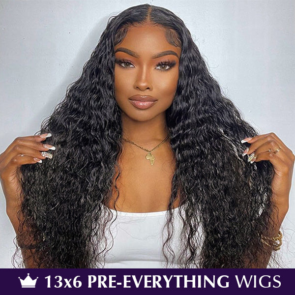 Pre-Everything | Invisible Knots Ready To Wear Glueless Wigs Water Wave Wig 13x6 Lace Frontal Wigs Pre Cut Wigs Beginner Friendly