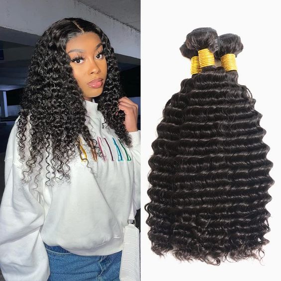 Deep Wave Hair Bundles Deal 1/3/4Pcs Natural Black Hair