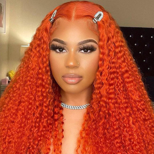 Bright Orange Kinky Curly Hair 13x4 Lace Front Wigs For Women