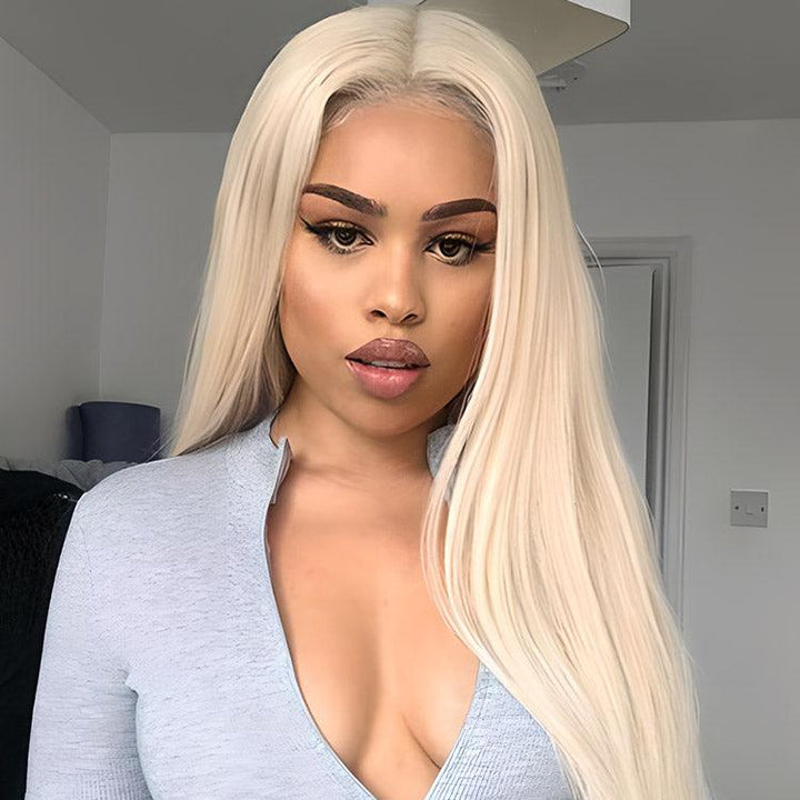 CurlyMe 613 Blonde Straight Hair 4x4 Lace Closure Wig Full Human Hair Wigs