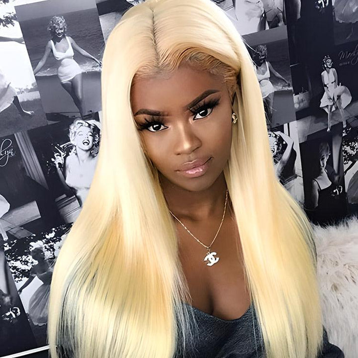 CurlyMe 613 Blonde Straight Hair 4x4 Lace Closure Wig Full Human Hair Wigs