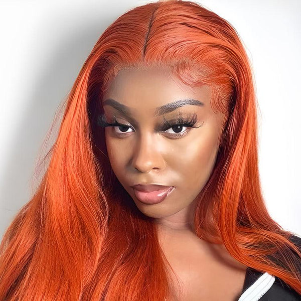 Bright Orange Straight Hair 13x4 Lace Front Wigs Remy Hair