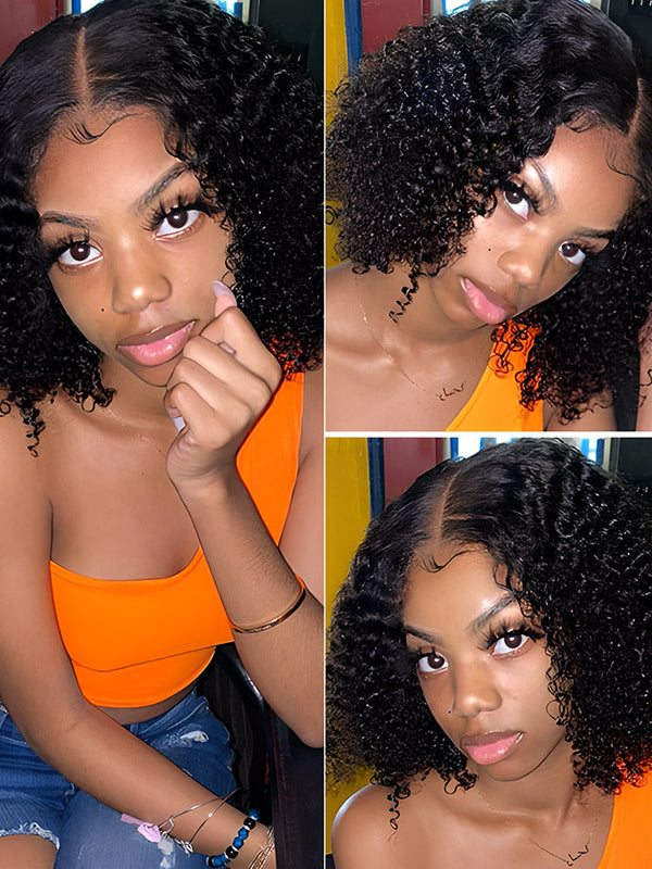 Short Cut Kinky Curly 5x5 Transparent Lace Closure Bob Wigs