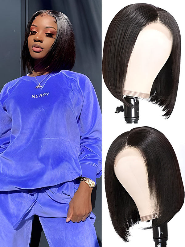 Short Haircuts Straight Hair 5x5 Lace Closure Bob Wigs Pre Plucked