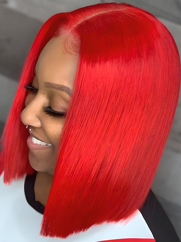 Hot Red Color Cheap Bob Wigs Straight Hair Lace Front Wigs