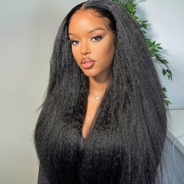 Kinky Straight Wig Preplucked 13x4 HD Lace Front Wigs Natural Black Brazilian Virgin Human Hair