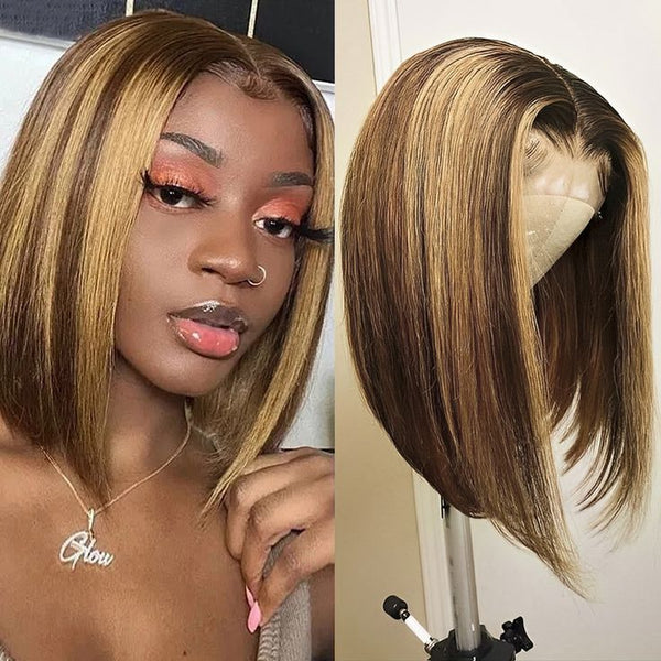 Honey Blonde Highlight 13x4 Lace Bob Wigs Straight Ombre Hair