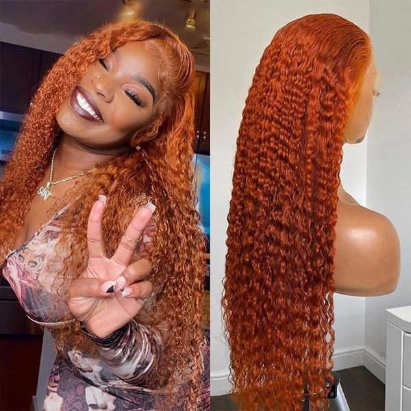 Ginger Color Kinky Curly Hair 13x4 Transparent Lace Front Wigs