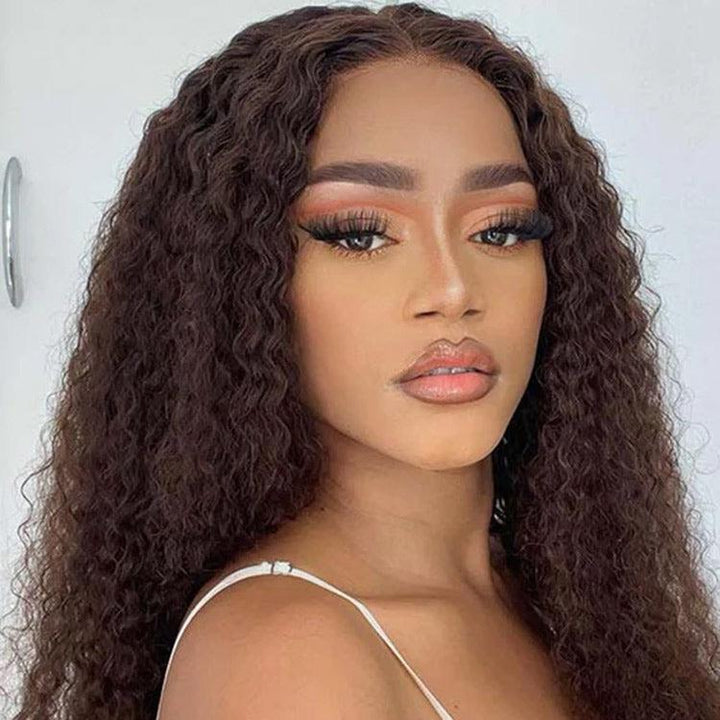 #4 Chocolate Brown Pre Cut Glueless Lace Kinky Curly Wear Go Wig - CurlyMe Hair