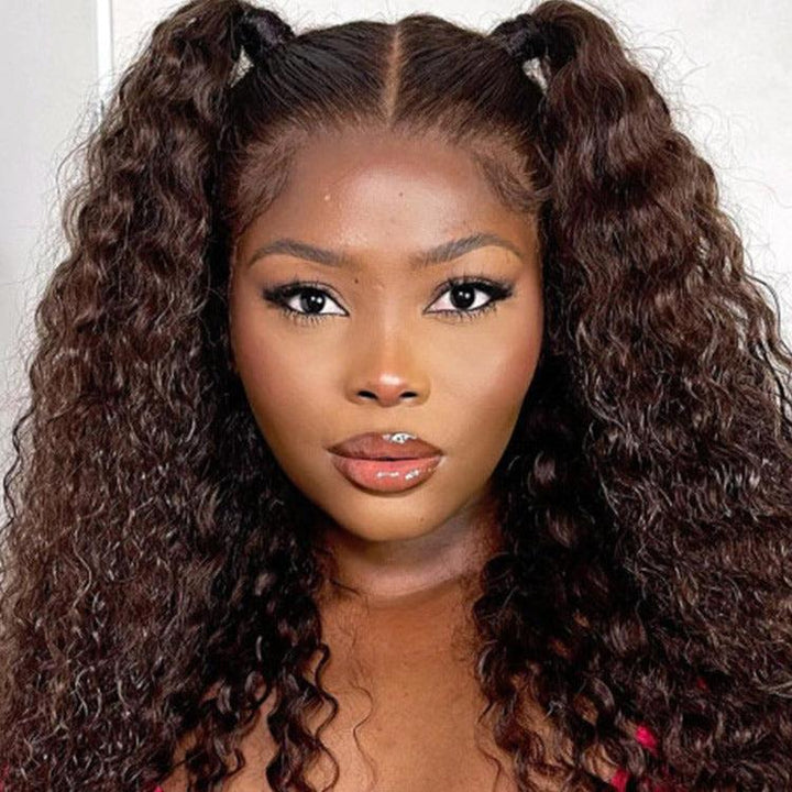 #4 Chocolate Brown Pre Cut Glueless Lace Kinky Curly Wear Go Wig - CurlyMe Hair