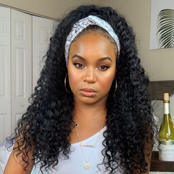 kinky Curly Headband Wig Human Hair Wigs For Black Women