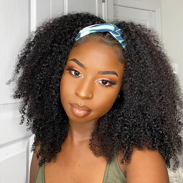 Short Kinky Curly Affordable Headband Wig 100% Human Hair