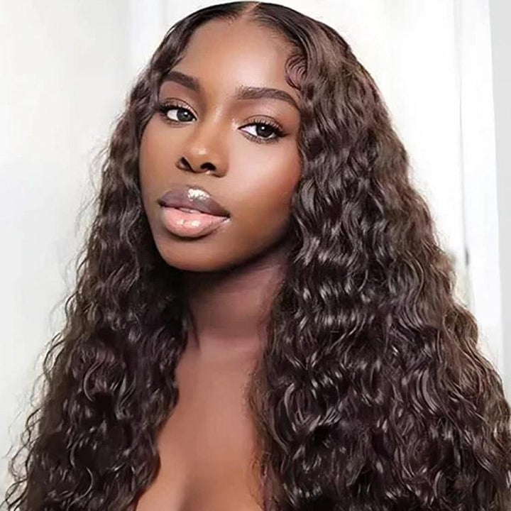 CurlyMe #4 Chocolate Brown Pre Cut Glueless Lace Water Wave Wear Go Wig